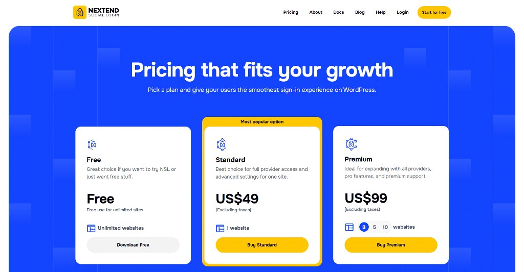 Nextend's pricing.