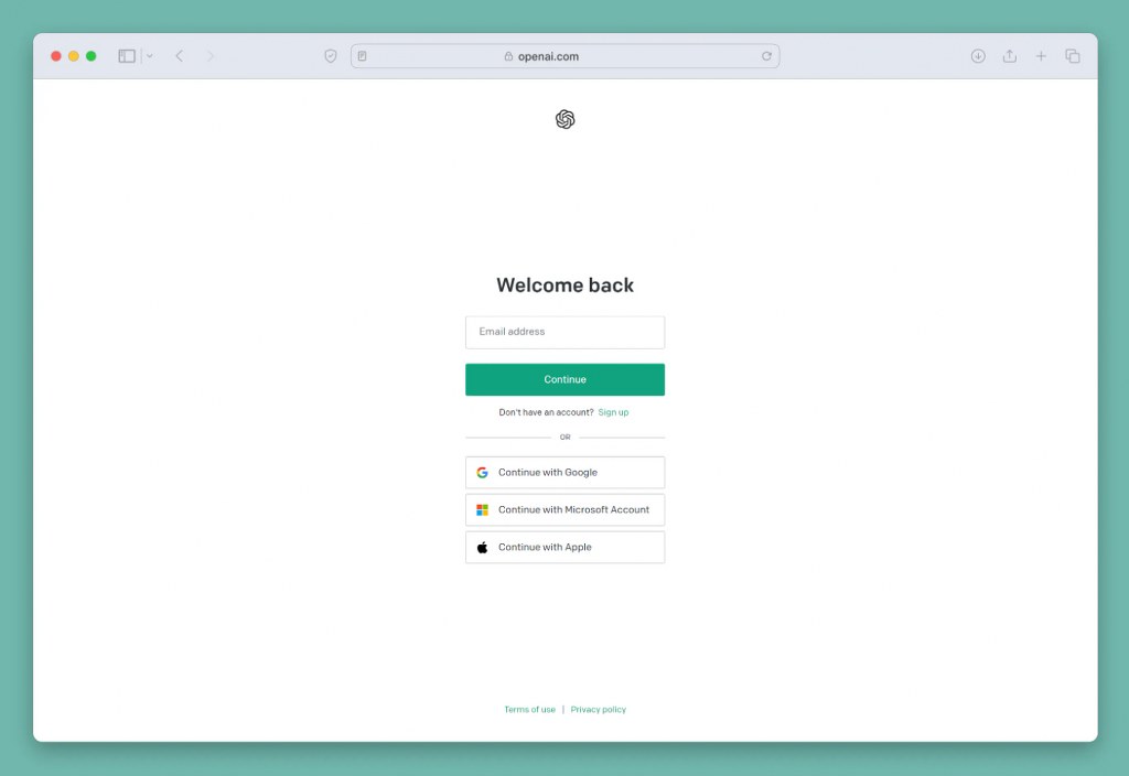 OpenAI ChatGPT sign up page.