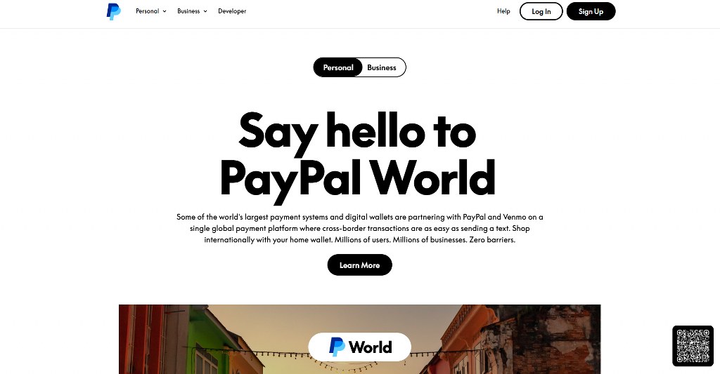 PayPal's homepage.
