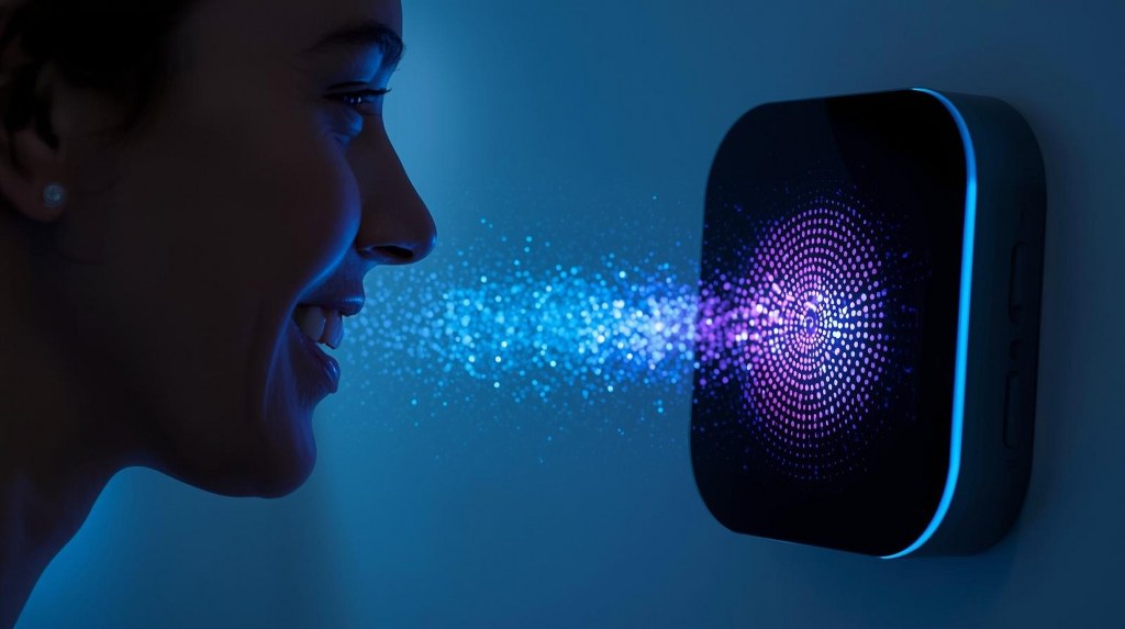 Person talking to device.