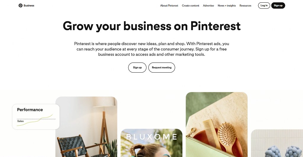 Pinterest's Business homepage.