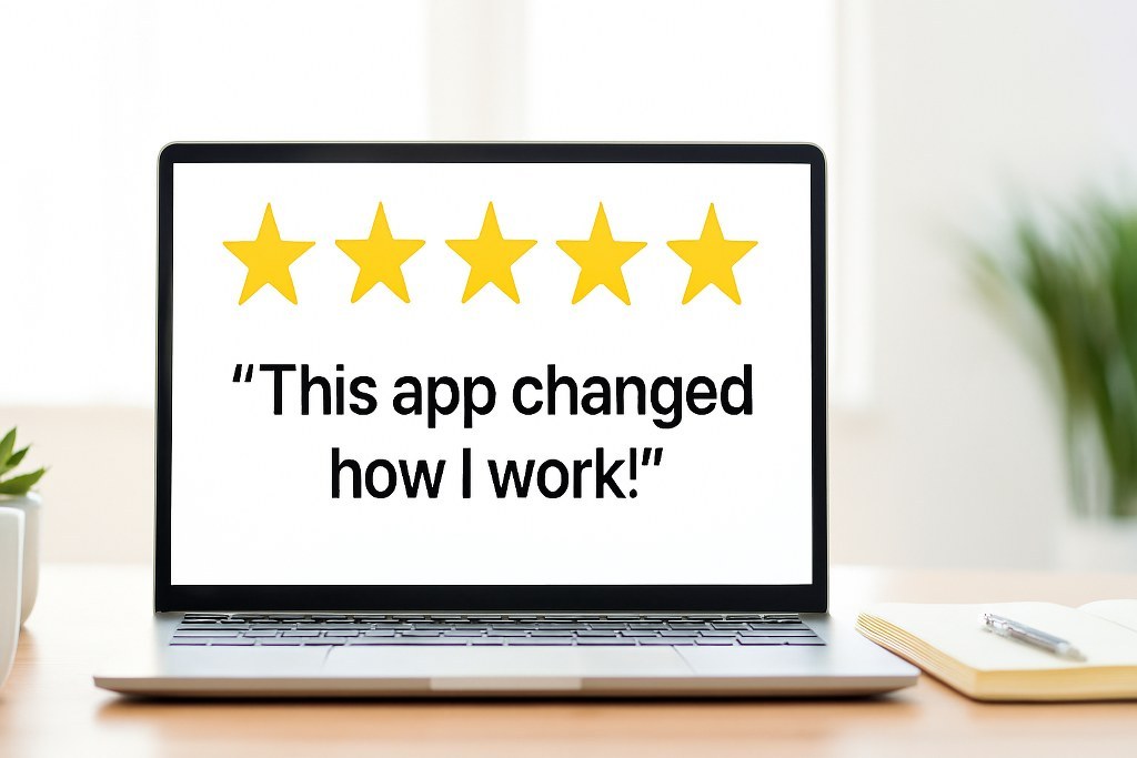 Positive customer feedback on a laptop.