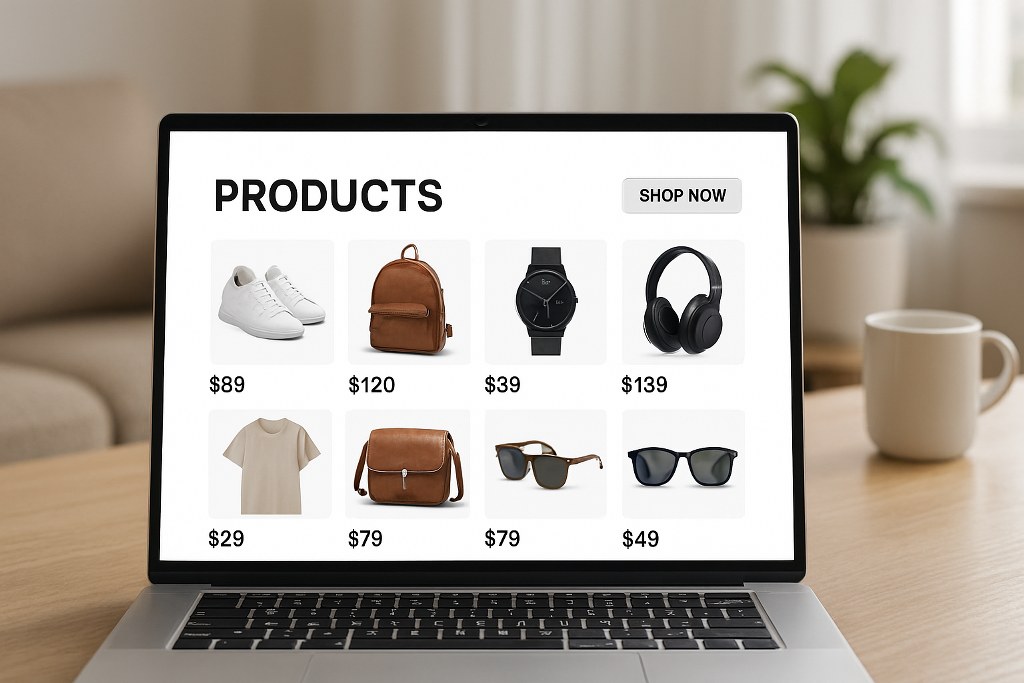 Products for sale on an ecommerce site.