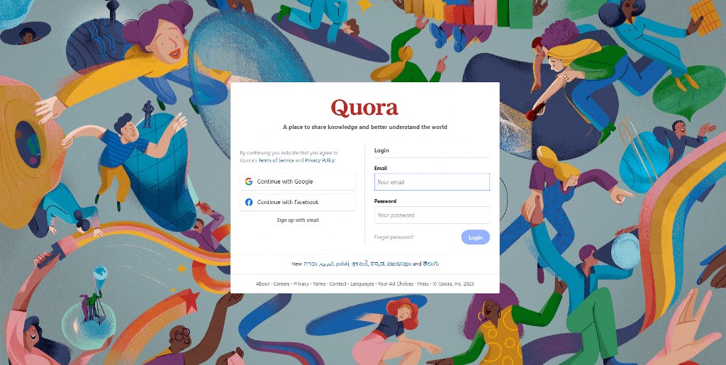 Quora's sign in page.