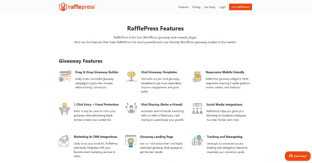 RafflePress' features page.