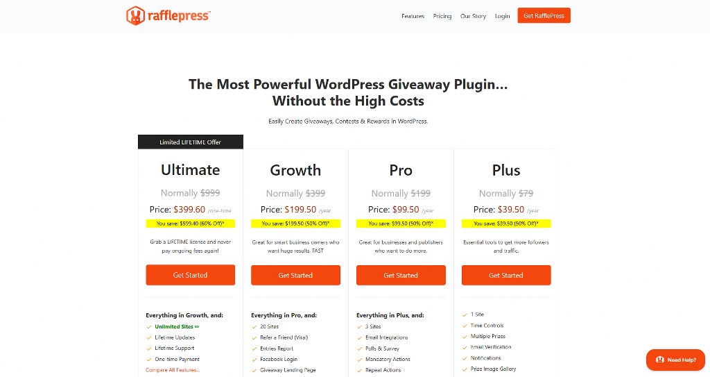 Rafflepress pricing page.