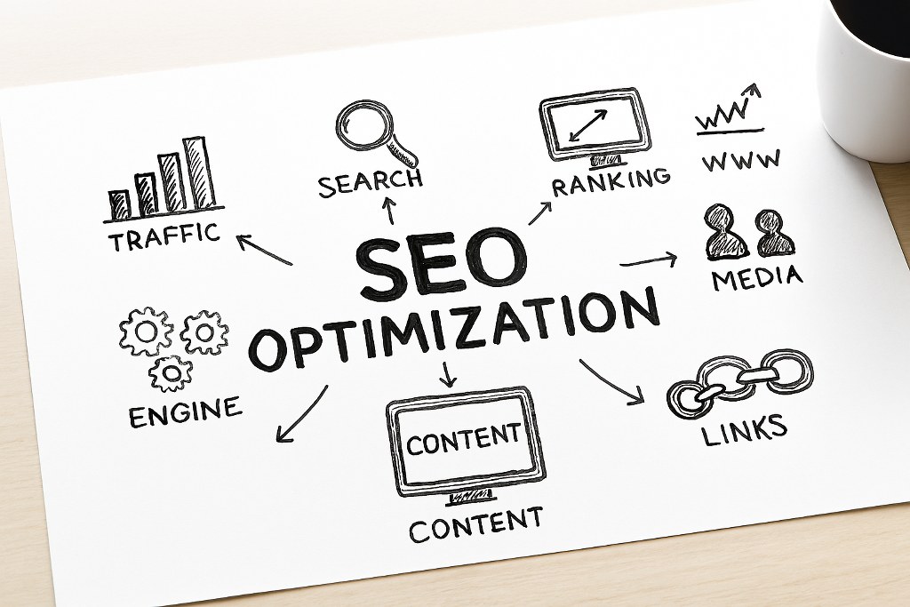 SEO optimization on a piece of paper.