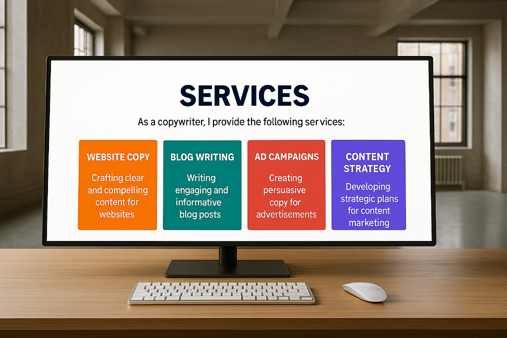 Services page of a copywriter's portfolio.