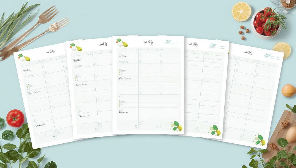 Set of printables for a weekly meal planner.
