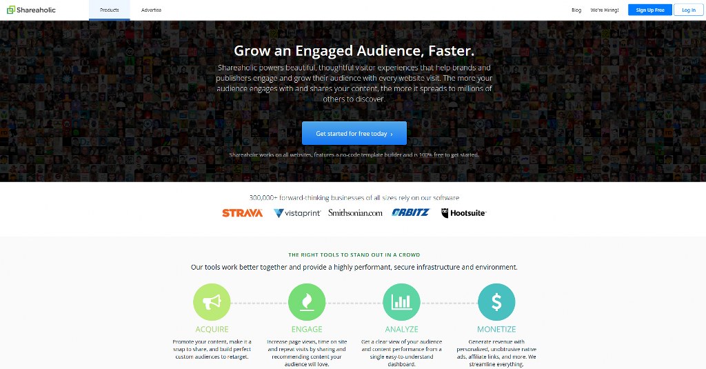 Shareaholic's website homepage.