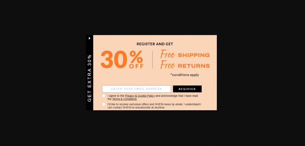 Shein 30% off discount.