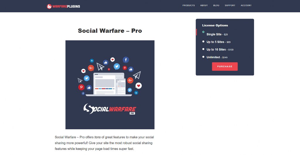 Social warfare pricing page.