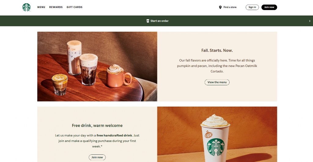 Starbucks website homepage.