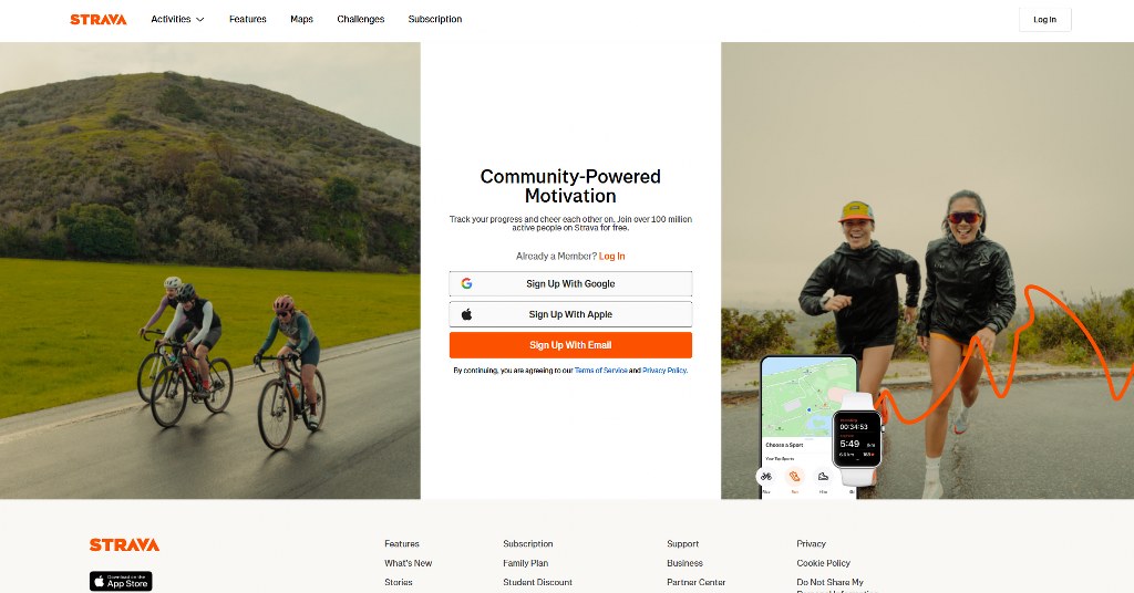 Strava's homepage.