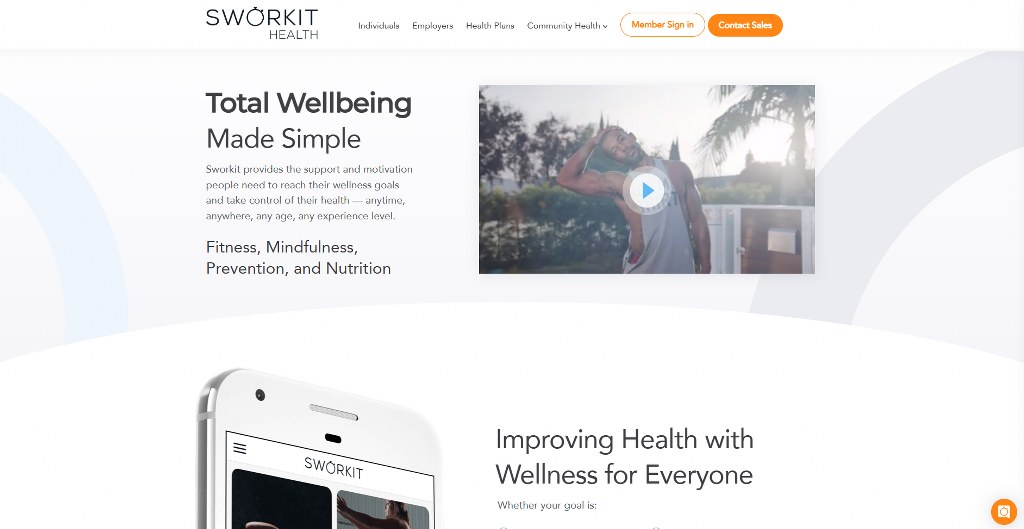 Sworkit's homepage.
