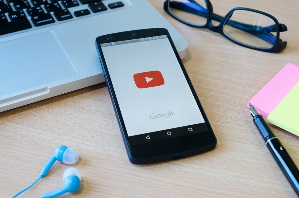 The YouTube logo on a mobile phone.