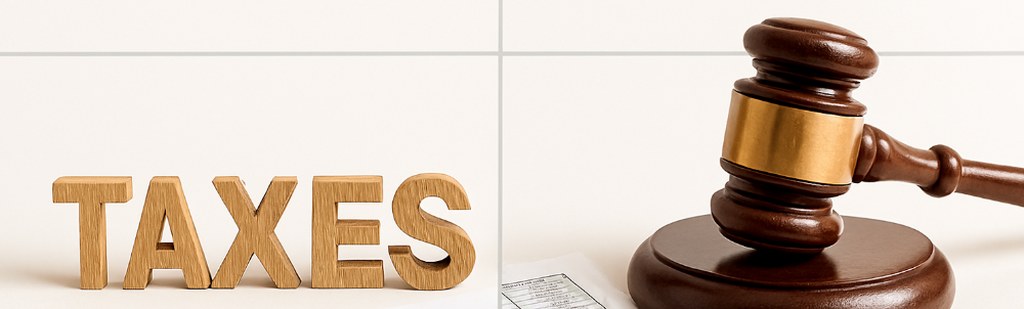 The word TAXES and legal instruments.