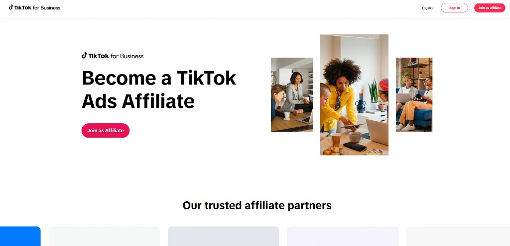 Tiktok's affiliate marketing website.