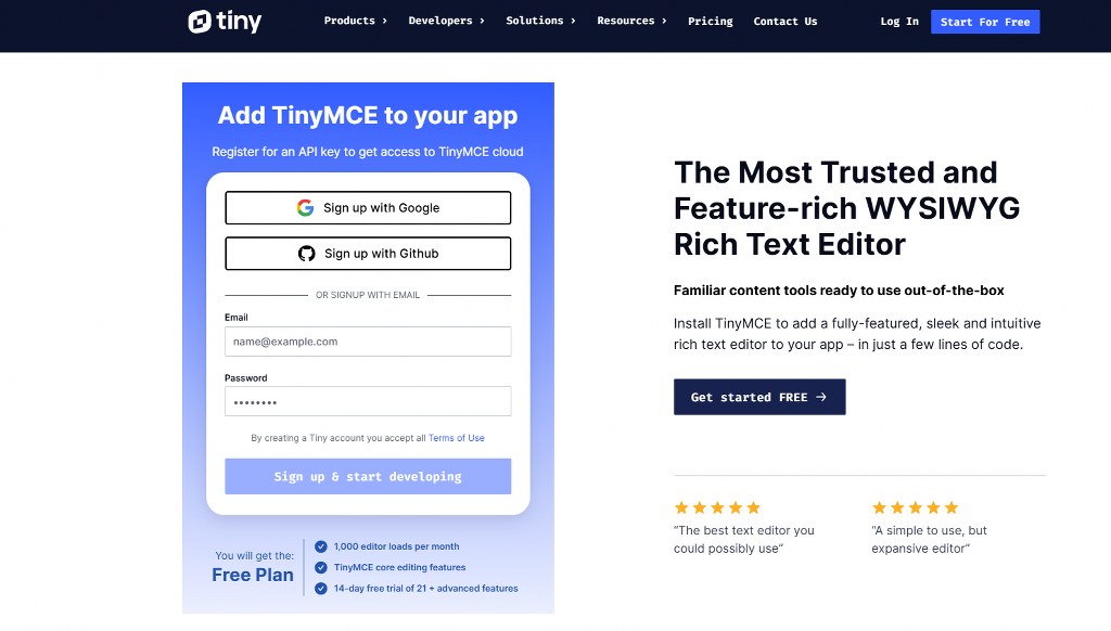 TinyMCE editor's website.