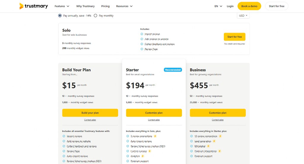Trustmary's pricing page.