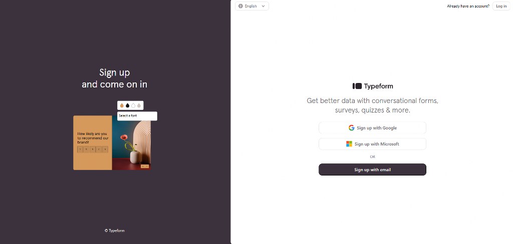 Typeform sign up.