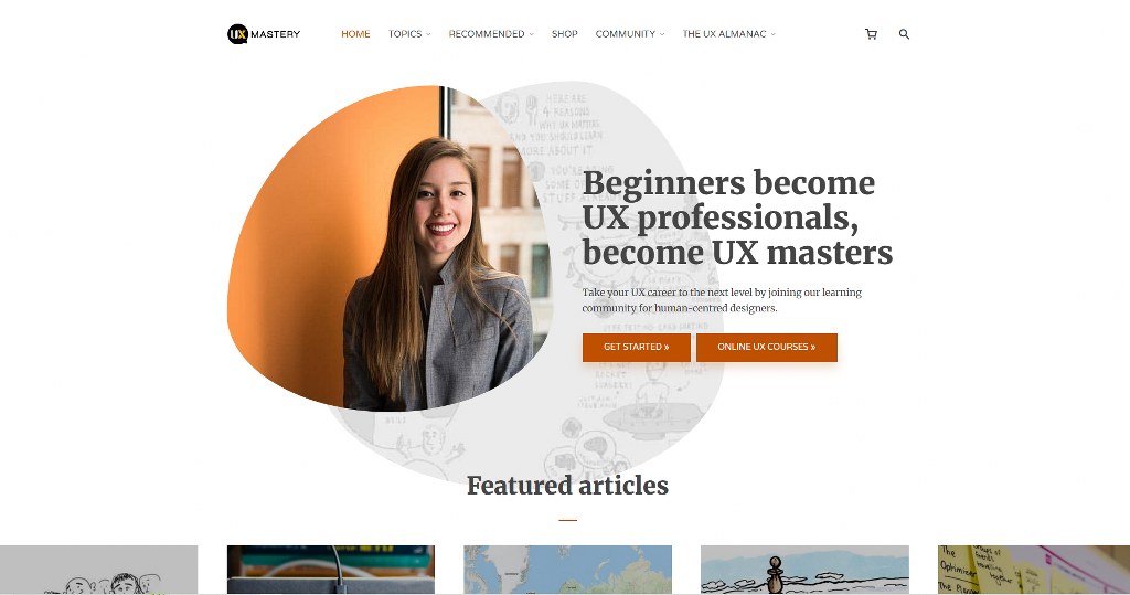 UX Mastery's homepage.