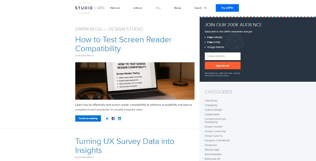 UX Pin's blog page.