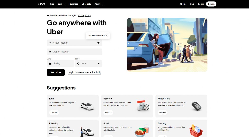 Uber's website homepage.