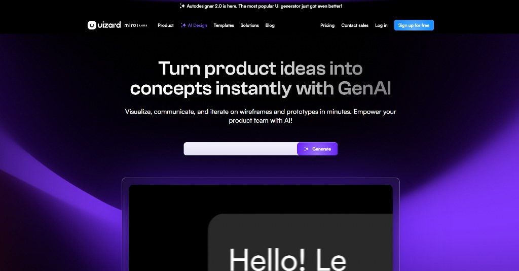 Uizard's website homepage.