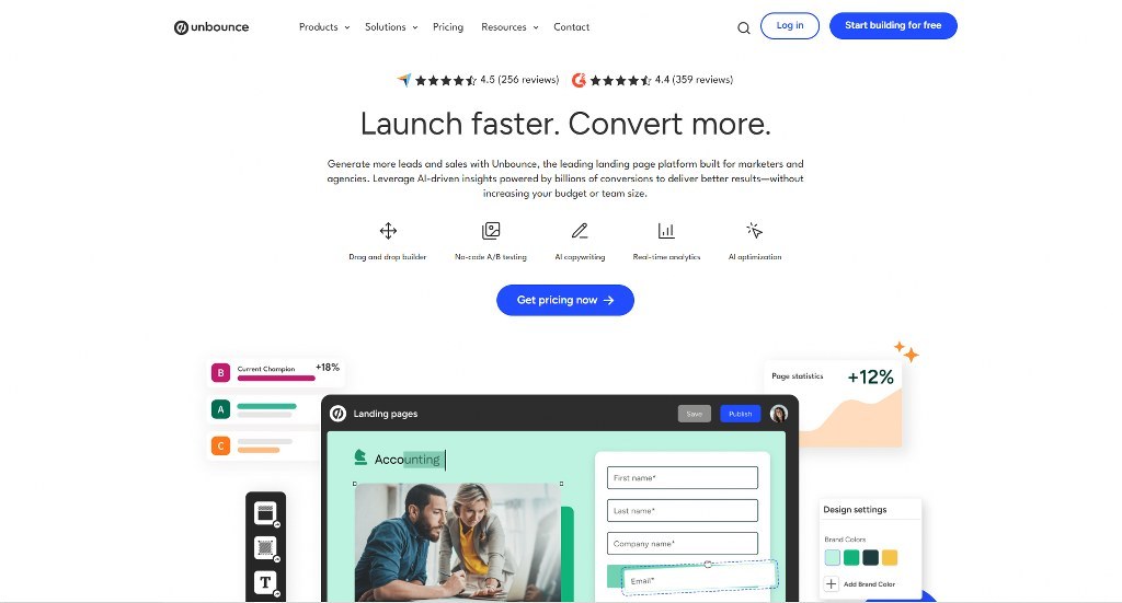 Unbounce's website homepage.