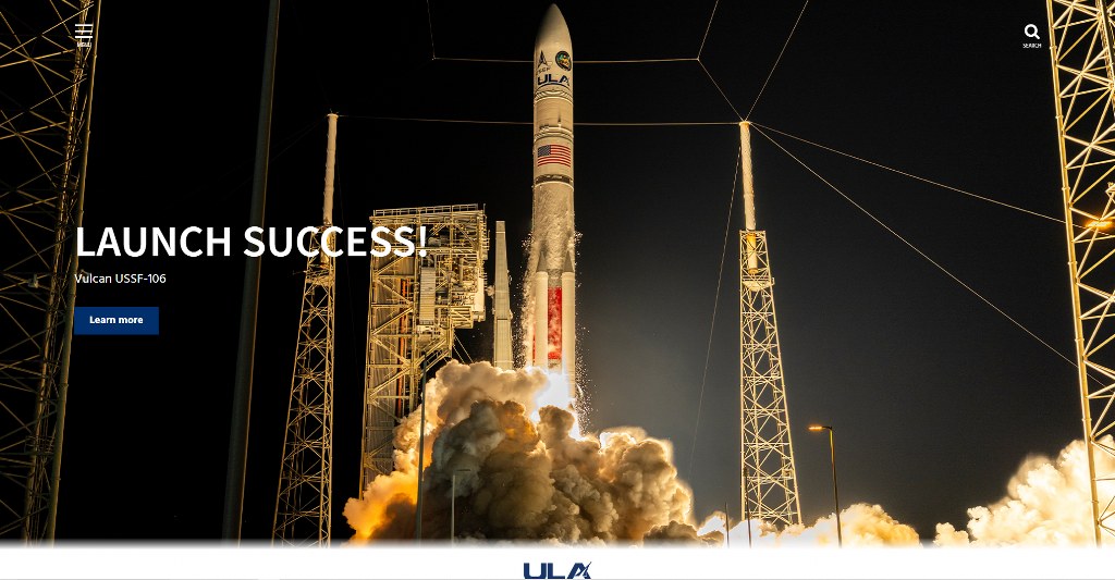 United Launch Alliance's website homepage.