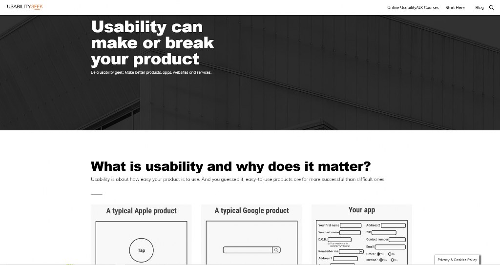 Usability Geek homepage.