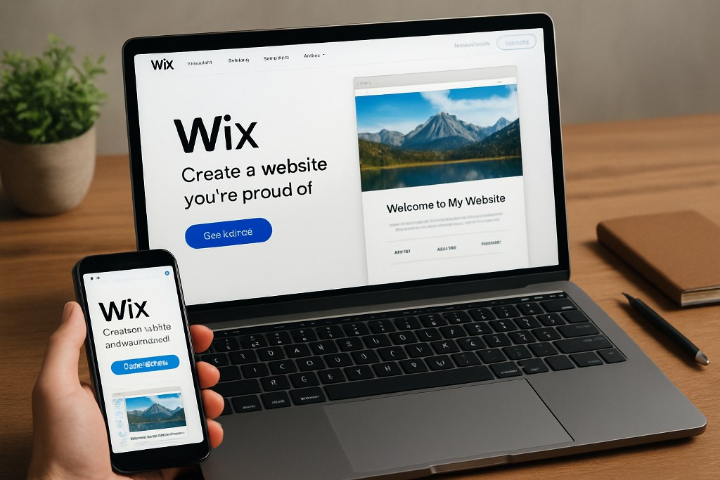 Wix website builder being accessed both on mobile and laptop.