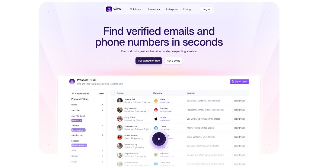 Wiza's website homepage.