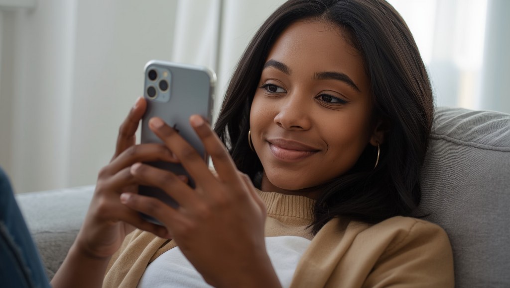 Woman using phone.