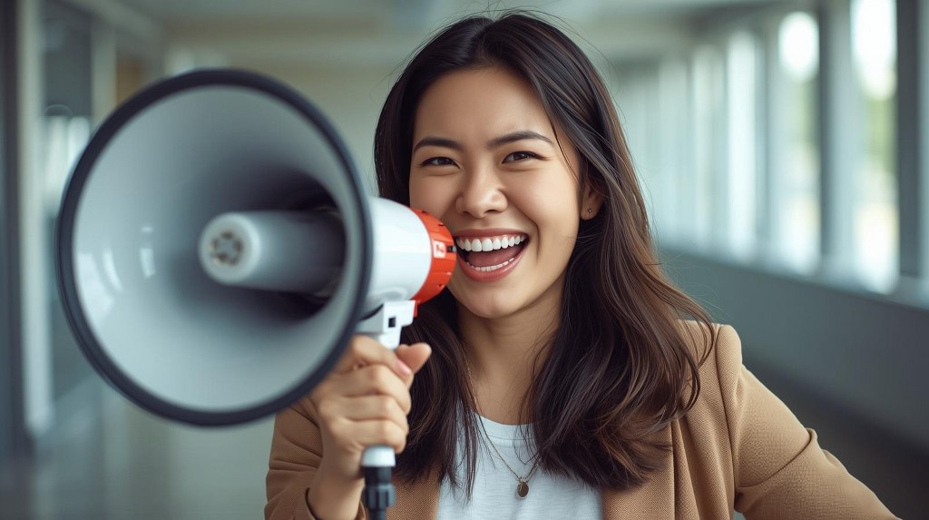Woman with megaphone.