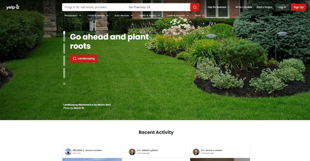 Yelp's website homepage.