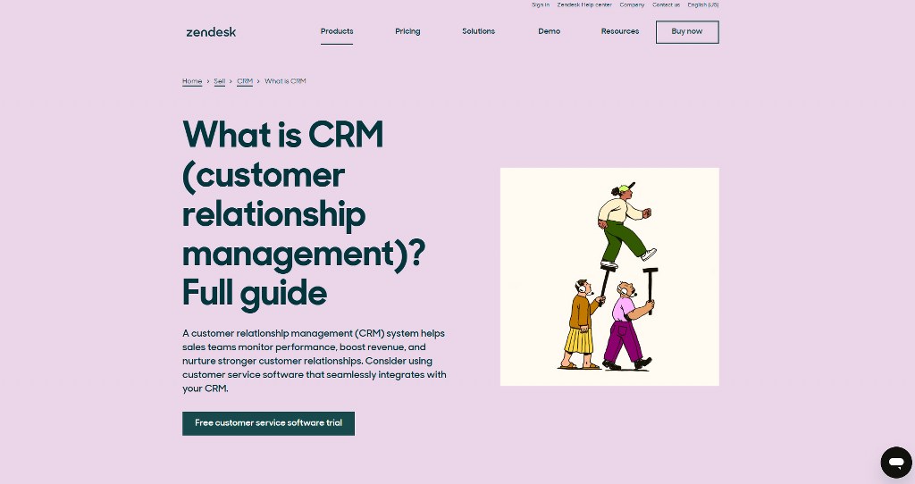 Zendesk's CRM website.