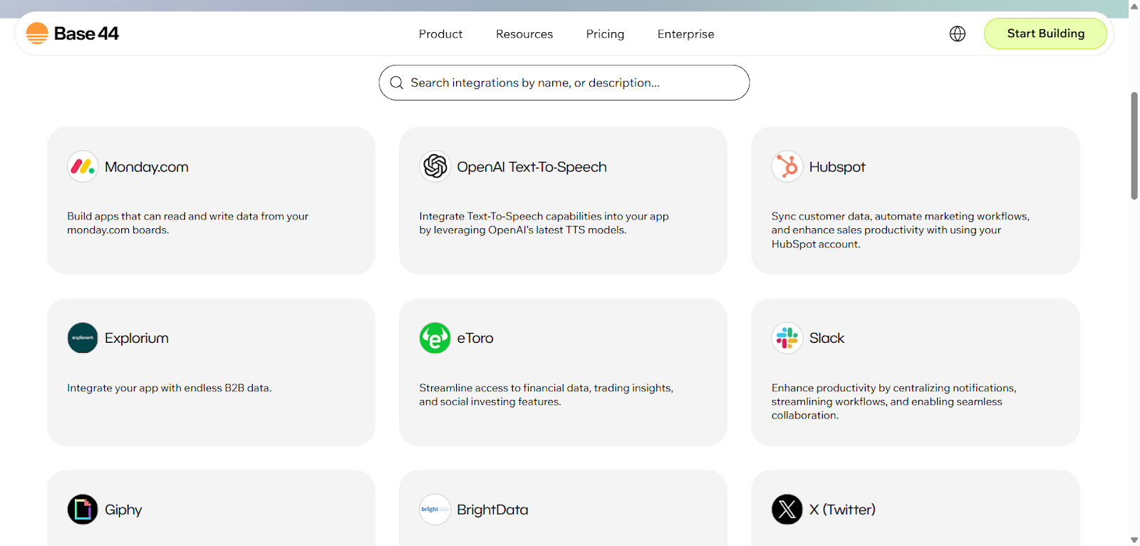 Base44 vs Cursor – Base44 integrations catalog (Stripe, Slack, OpenAI, Twilio, Resend, Zapier)