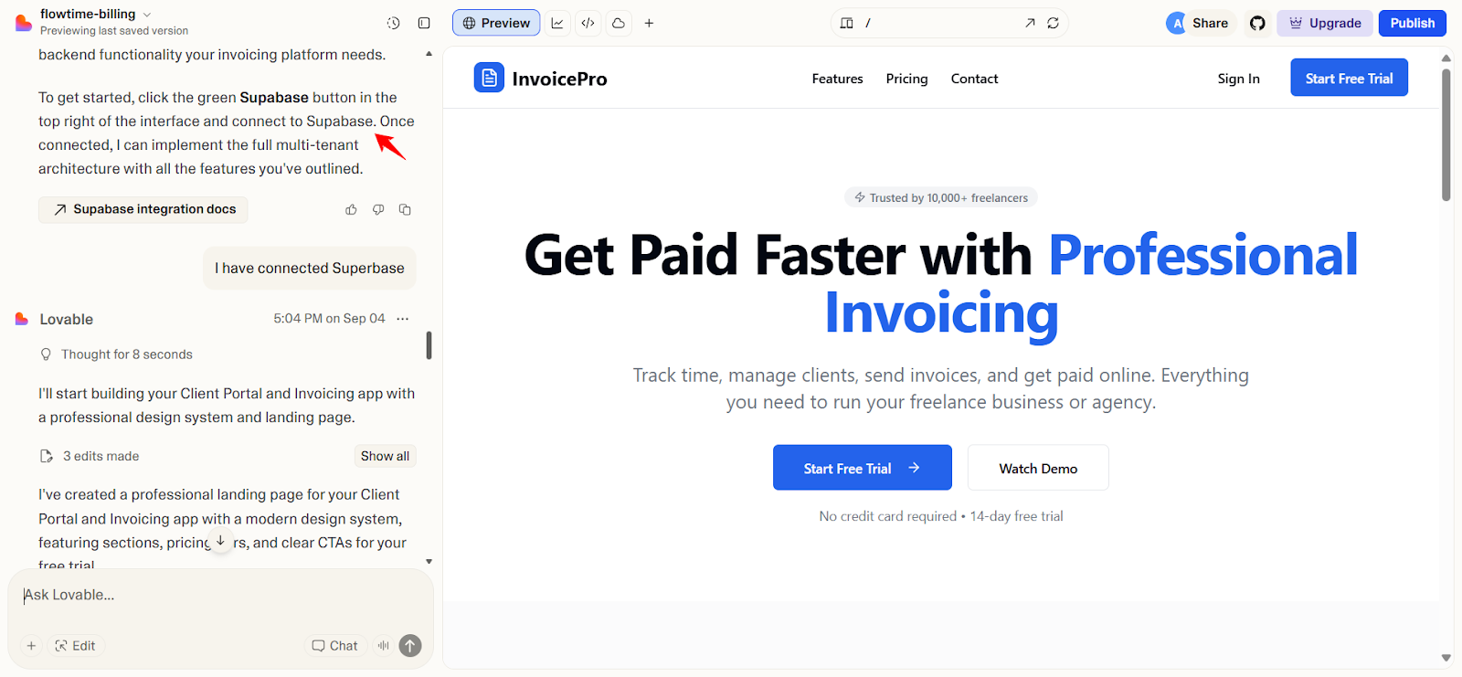 Lovable Supabase connection modal