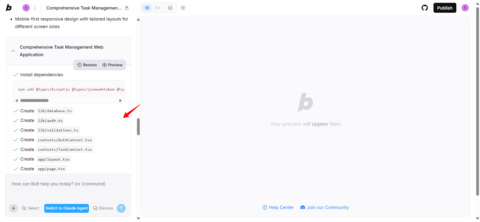 Bolt real-time file list and build steps
