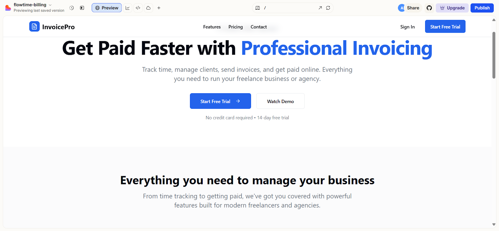 Lovable InvoicePro app UI