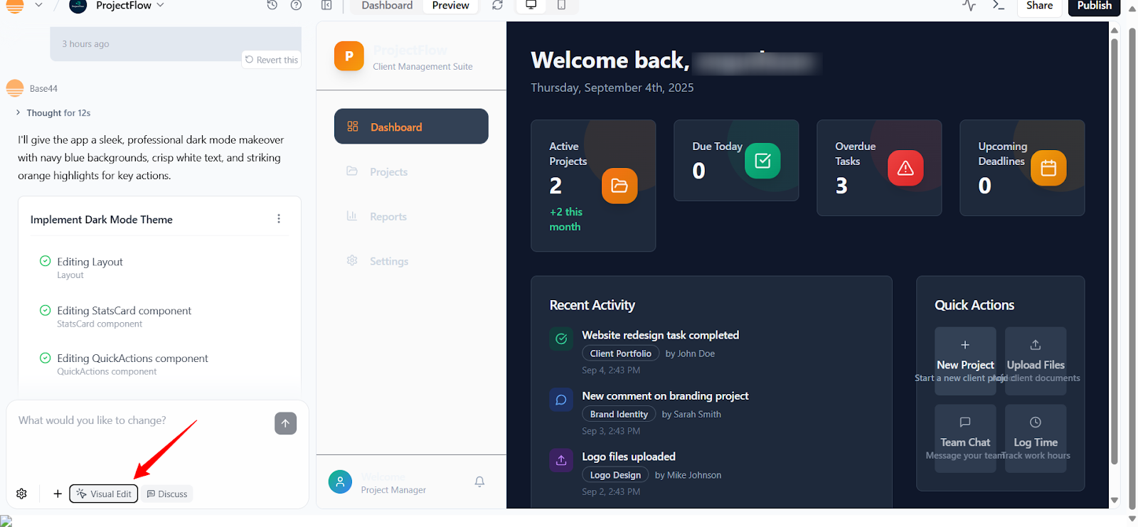 Base44 visual edit tool