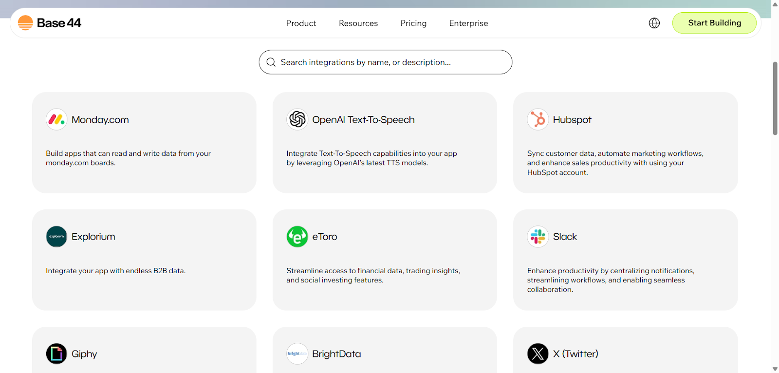 Base44 integrations catalog and instant integration chat