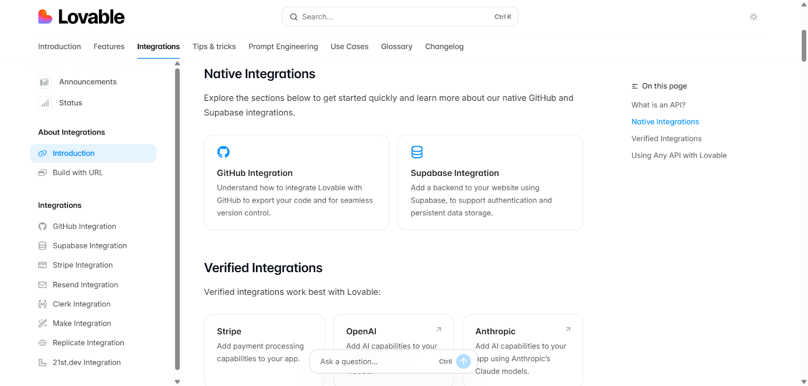 Lovable integrations and GitHub/Supabase setup