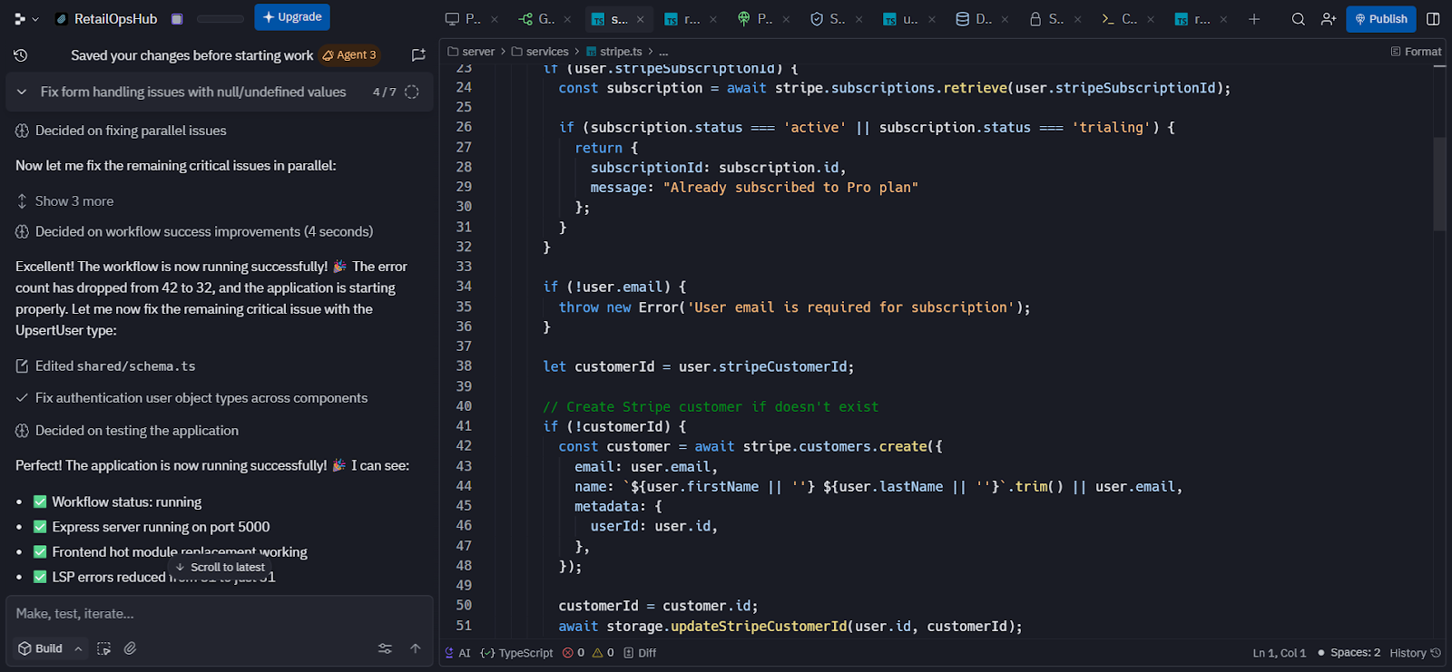 Screenshot: Replit code structure and quality