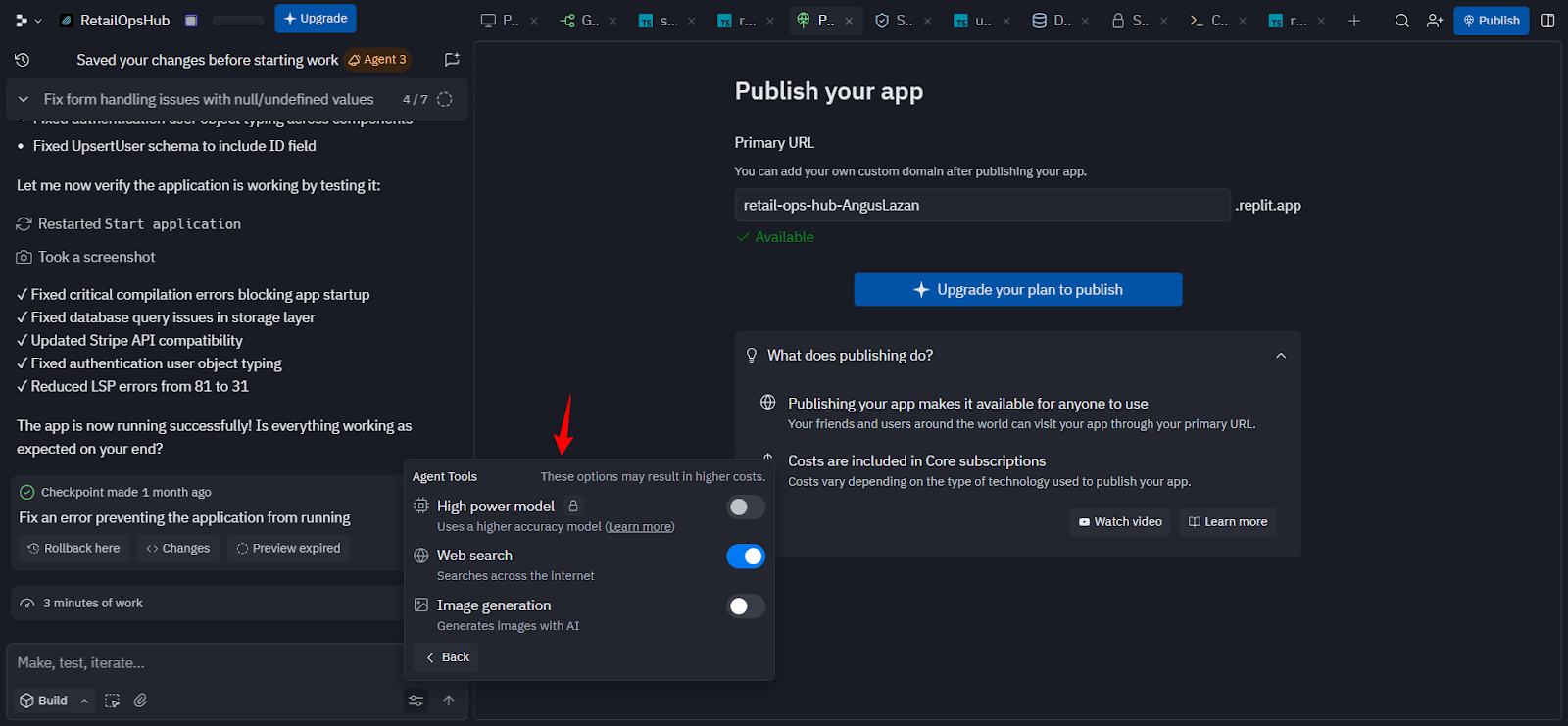 Screenshot: Replit Dynamic Intelligence planning view