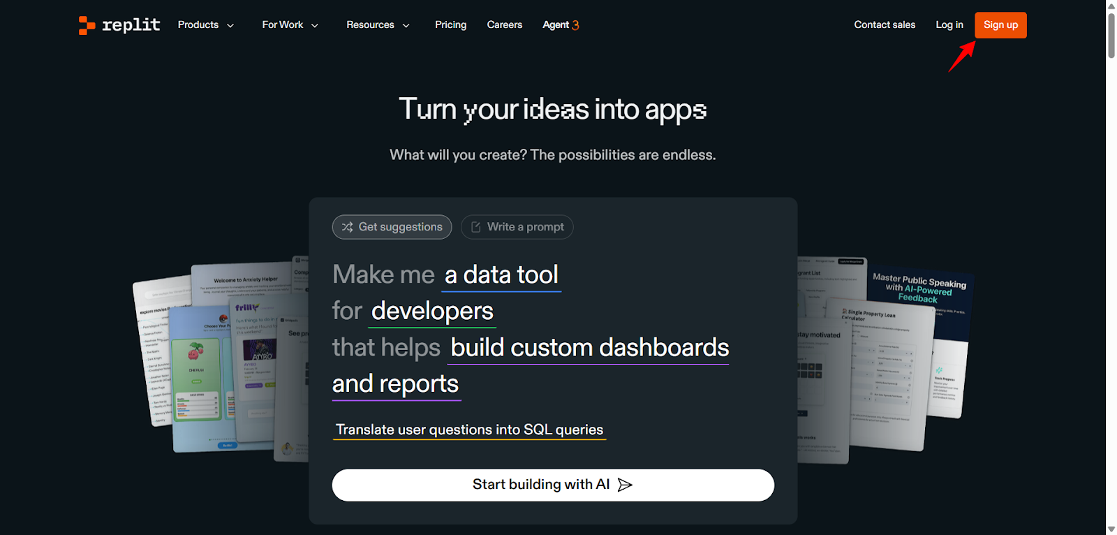 Screenshot: Replit signup page