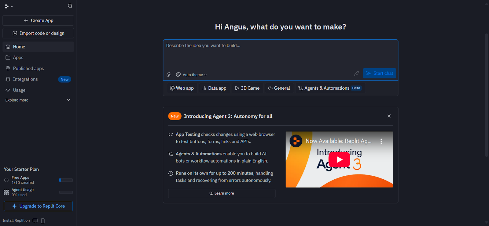 Screenshot: Replit dashboard overview