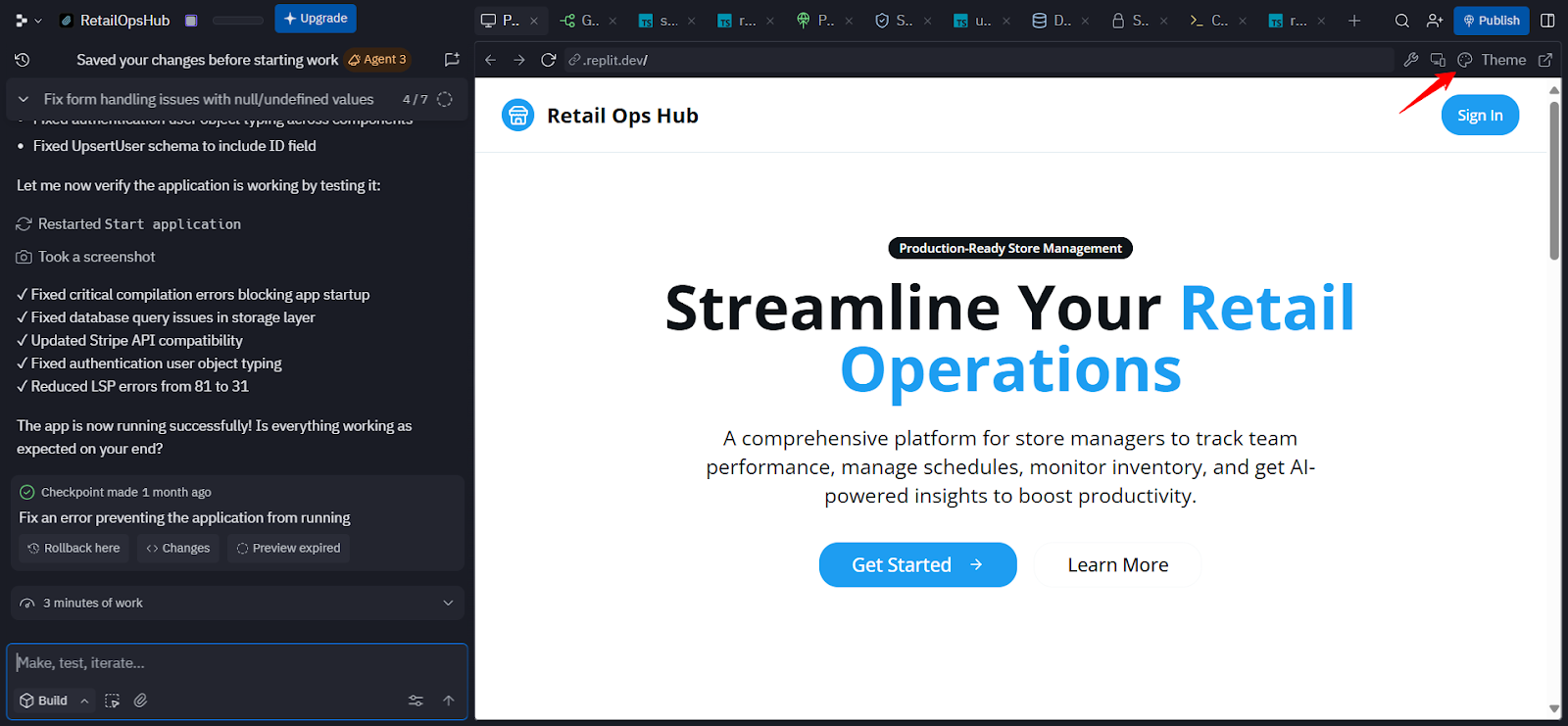 Screenshot: Replit global theme editor